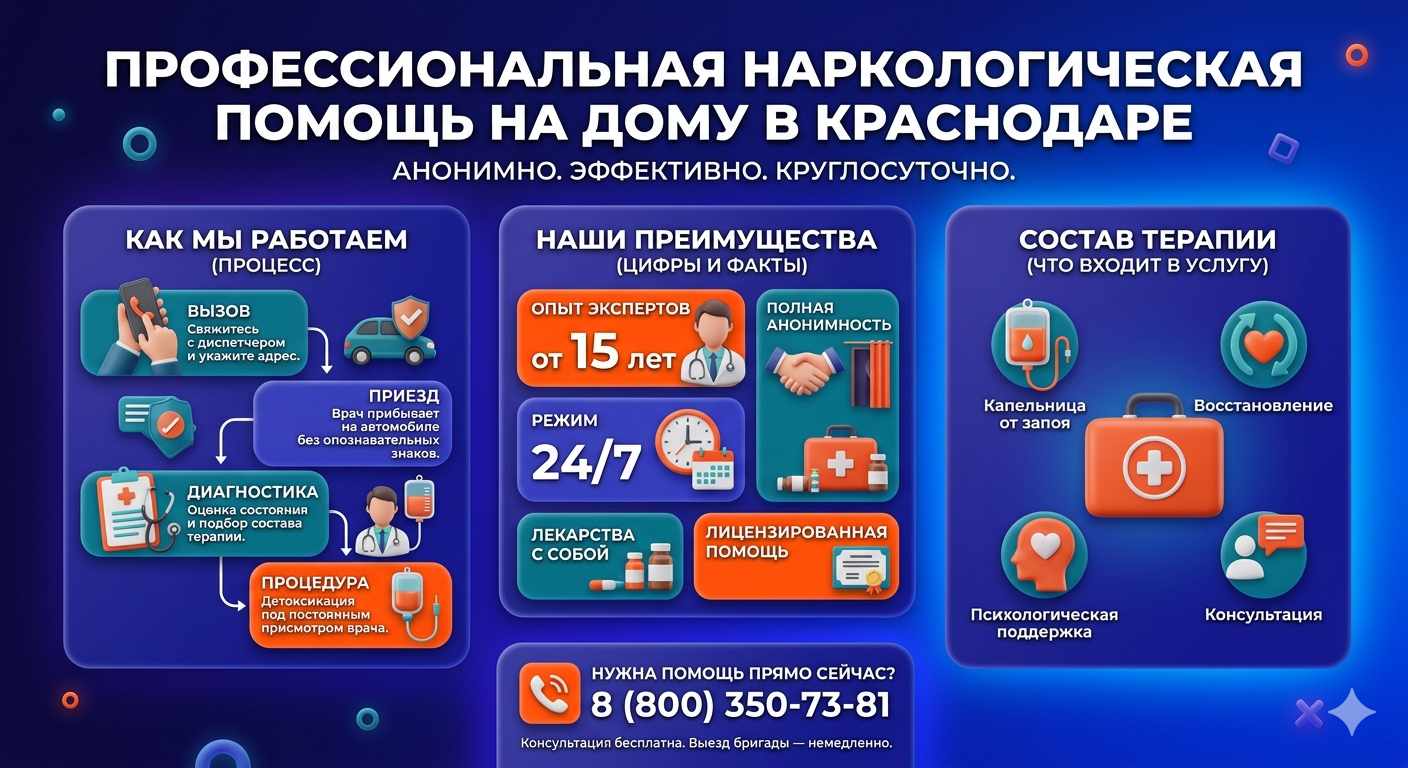 Инфографика о принципах лечения алкоголизма на дому в Якутске: этапы вызова нарколога, преимущества анонимной детоксикации и состав медицинской помощи.